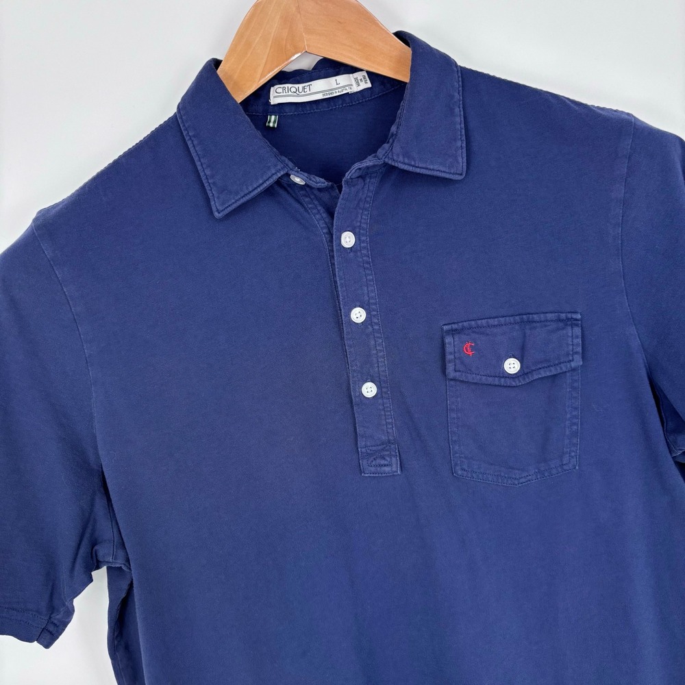 Criquet Players Shirt Navy Blue Organic Cotton Polo Mens Large Short Sleeve Tee